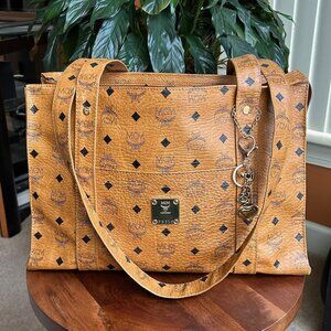 MCM Visetos Shopper Tote Bag Cognac Tan